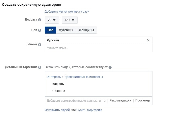 Настройка аудитории